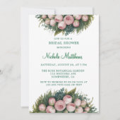 Elegantes grünes Kraut-Rosa-Buds-Brautparty Einladung (Vorderseite)