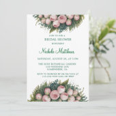 Elegantes grünes Kraut-Rosa-Buds-Brautparty Einladung (Stehend Vorderseite)