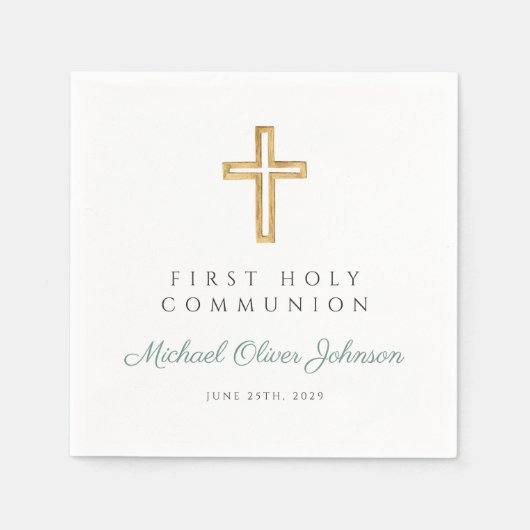 Elegantes Grünes Kreuz Erste Kommune Serviette (Vorderseite)