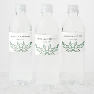 Elegantes grünes Laub Hochzeit Wasserflaschenetike Wasserflaschenetikett