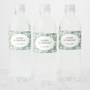 Elegantes grünes Laub Hochzeit Wasserflaschenetike Wasserflaschenetikett
