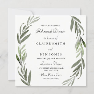 Elegantes grünes Leaf Hochzeit Probe Dinner Einlad Einladung