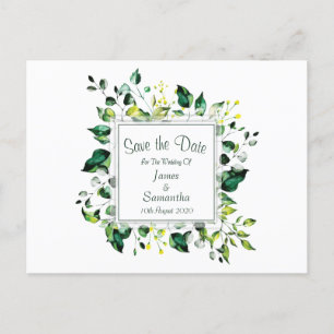 Elegantes grünes Leaf Save The Date Ankündigungspostkarte