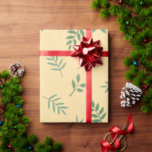 Elegantes grünes Leaf-Wrapping Paper über Beige Geschenkpapier