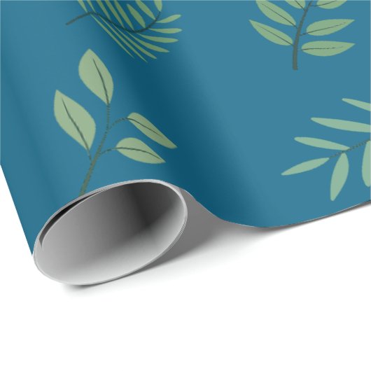 Elegantes grünes Leaf-Wrapping Paper über Ocean Bl Geschenkpapier (Rolleneckpunkt)