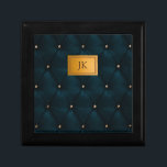 Elegantes grünes Leder, Diamanten, Monogramm Erinnerungskiste<br><div class="desc">Elegante Diamanten und Ihr Monogramm.</div>