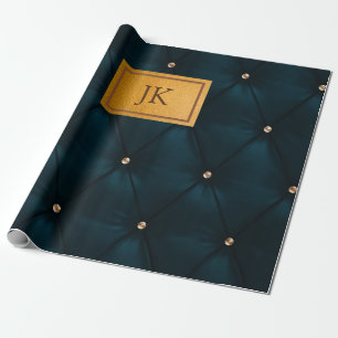 Elegantes grünes Leder, Diamanten, Monogramm Geschenkpapier
