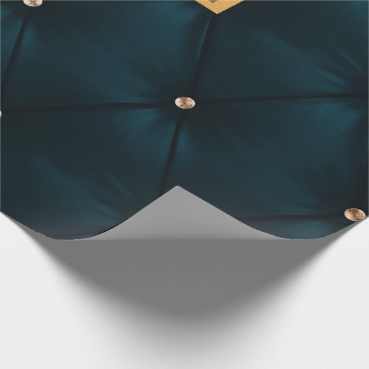 Elegantes grünes Leder, Diamanten, Monogramm Geschenkpapier (Ecke)