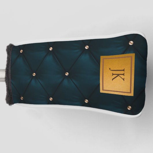 Elegantes grünes Leder, Diamanten, Monogramm Golf Headcover (Vorderseite)