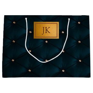 Elegantes grünes Leder, Diamanten, Monogramm Große Geschenktüte