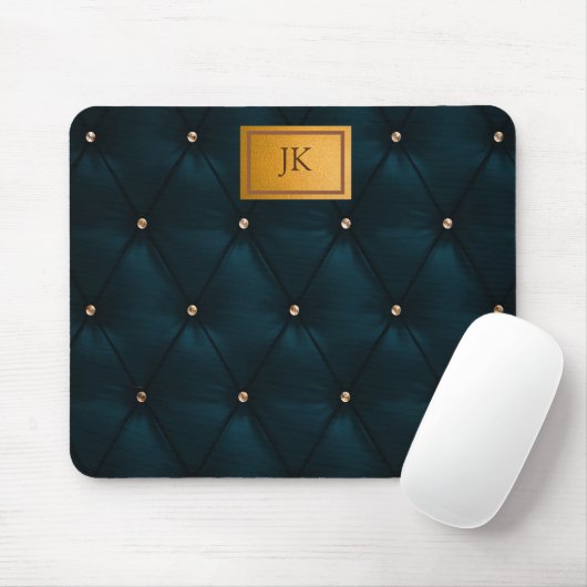 Elegantes grünes Leder, Diamanten, Monogramm Mousepad (Mit Mouse)