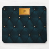 Elegantes grünes Leder, Diamanten, Monogramm Mousepad (Vorne)
