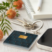 Elegantes grünes Leder, Diamanten, Monogramm Schlüsselanhänger (Vorderseite rechts)