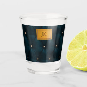 Elegantes grünes Leder,Diamanten,Monogramm Schnapsglas