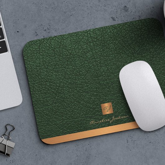 Elegantes grünes Ledergold mit Monogramm Mousepad