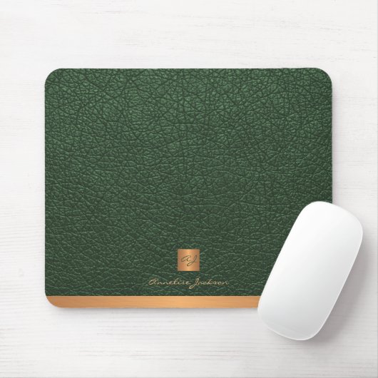 Elegantes grünes Ledergold mit Monogramm Mousepad (Mit Mouse)