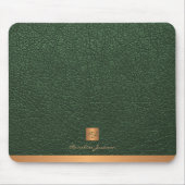 Elegantes grünes Ledergold mit Monogramm Mousepad (Vorne)