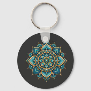 Elegantes grünes Mandala-Floral-Geometrisches Graf Schlüsselanhänger