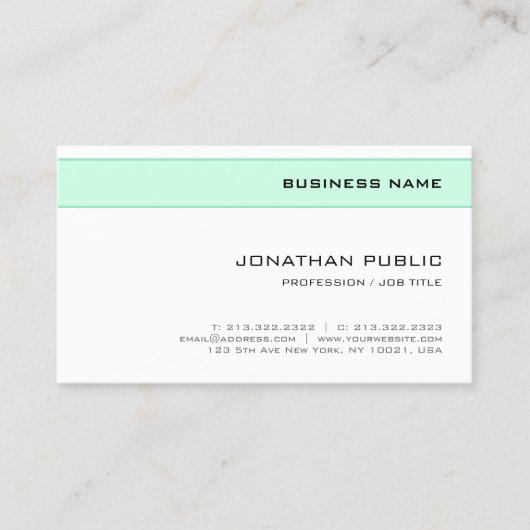 Elegantes, grünes, modernes Minimalistisches Desig Visitenkarte (Vorderseite)