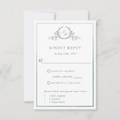 Elegantes grünes Monogramm mit Watercolor RSVP-Kar RSVP Karte (Vorderseite)