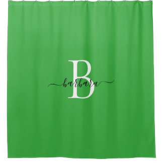 Elegantes grünes Monogramm-Schriftzug-Name Duschvorhang