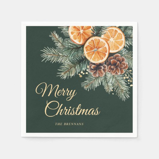 Elegantes grünes Orange Citrus Weihnachtsfest Part Serviette (Vorderseite)