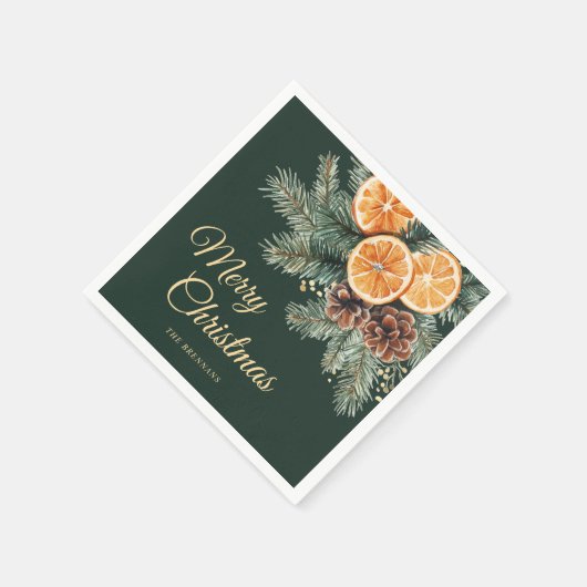 Elegantes grünes Orange Citrus Weihnachtsfest Part Serviette (Ecke)