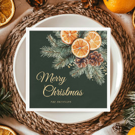 Elegantes grünes Orange Citrus Weihnachtsfest Part Serviette