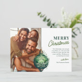 Elegantes grünes Ornament Foto Weihnachten (Stehend Vorderseite)