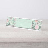 Elegantes grünes Pink, florales Aquarellbild Schreibtischnamensplakette (Vorderseite )