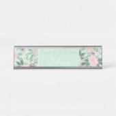 Elegantes grünes Pink, florales Aquarellbild Schreibtischnamensplakette (Vorderseite )
