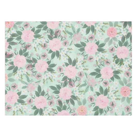 Elegantes grünes Pink, florales Aquarellbild Tischdecke (Vorderseite (Horizontal))
