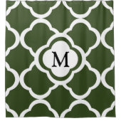 Elegantes grünes Quatrefolienmonogramm Duschvorhang (Vorderseite)