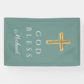 Elegantes grünes religiöses Kreuz Gott segne Banner (Horizontal)