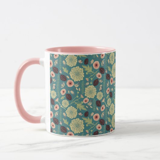 Elegantes grünes rosa Blumenmuster Tasse (Links)