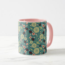 Elegantes grünes rosa Blumenmuster Tasse