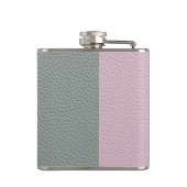 Elegantes grünes rosa Leder Monogramm Flachmann (Rückseite)