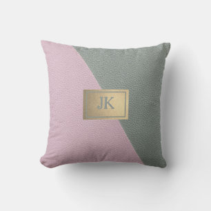 Elegantes grünes rosa Leder Monogramm Kissen