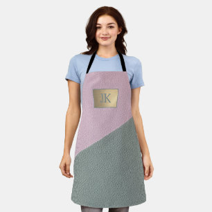 Elegantes grünes rosa Leder Monogramm   Schürze