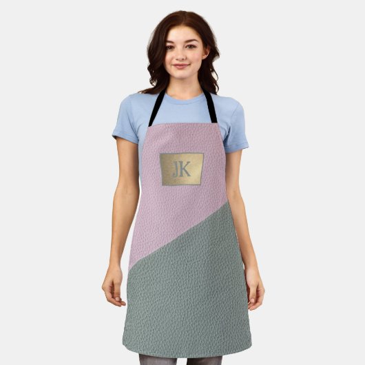 Elegantes grünes rosa Leder Monogramm Schürze (Getragen)