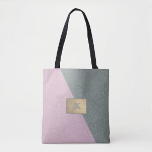 Elegantes grünes rosa Leder Monogramm   Tasche