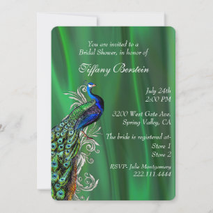 Elegantes grünes Satin- und Peacock-Brautparty Einladung