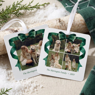 Elegantes grünes Schleifen-Foto-Collage-Familien-W Ornament Aus Metall
