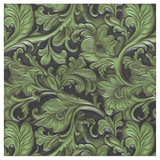 Elegantes grünes schwarzes getriebenes Leder flora Stoff (Nahaufnahme)