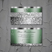 Elegantes grünes Silber-Sparkling-Glitzer Monogram Visitenkarte