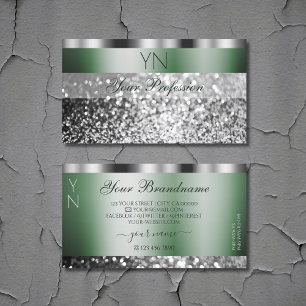 Elegantes grünes Silber-Sparkling-Glitzer Monogram Visitenkarte
