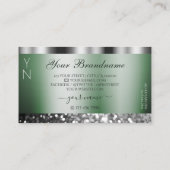 Elegantes grünes Silber-Sparkling-Glitzer Monogram Visitenkarte (Rückseite)