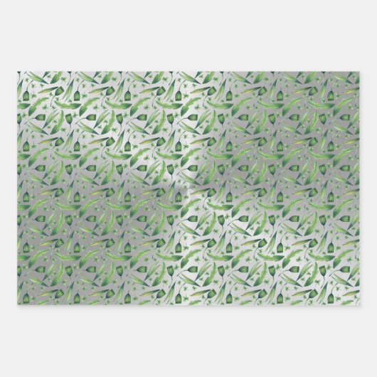 Elegantes grünes Silber Wasserfarbenflora Geschenkpapier Set (Vorderseite 2)