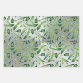 Elegantes grünes Silber Wasserfarbenflora Geschenkpapier Set (Vorderseite)