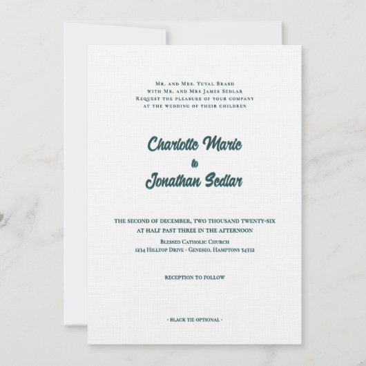 Elegantes grünes Skript Einladung zur Hochzeit (Vorderseite)